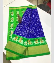 Parrot Green and Royal Blue color pochampally ikkat pure silk handloom saree with pochampally ikkat design -PIKP0036128
