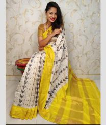 Cream and Yellow color pochampally ikkat pure silk handloom saree with pochampally ikkat design -PIKP0036781