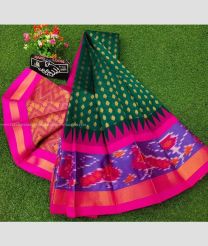 Pine Green and Pink color Chenderi silk handloom saree with all over buties with special pochampally and kanchi borders design -CNDP0015908