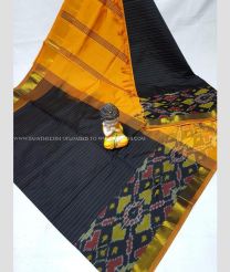 Black and Yellow color Tripura Silk handloom saree with plain with big pochampally ikkat border design -TRPP0008517