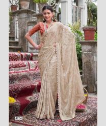 Antique White color Chiffon sarees with all over design with sarvoski cut work border -CHIF0001975
