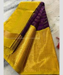 Plum Velvet and Golden Yellow color mangalagiri pattu handloom saree with kuppadam border design -MAGP0026548