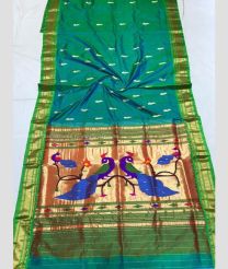 Sea Green and Blue color paithani pure silk handloom saree with peacock design saree -PTNP0000004
