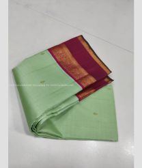 Pista and Deep Pink color kanchi pattu handloom saree with all over golden jari buties with 2g pure jari traditional korvai pattern bridal design -KANP0013571