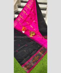 Black and Pink color Tripura Silk handloom saree with pochampally border design -TRPP0008540