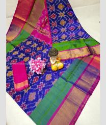 Blue and Pink color uppada pattu handloom saree with all over pochampally design -UPDP0021201