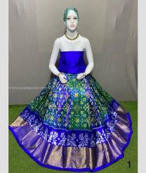 Forest Fall Green and Royal Blue color Ikkat Lehengas with pochampally ikkat design -IKPL0028699