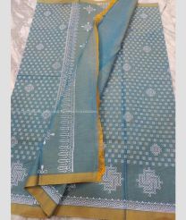 Grey and Yellow color mangalagiri sico handloom saree with printed design saree -MAGI0000184