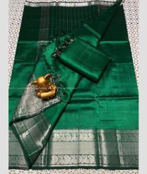 Pine Green and Silver color mangalagiri pattu handloom saree with kanchi border design -MAGP0026595