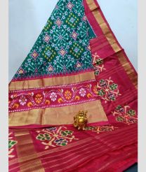 Green and Deep Pink color pochampally ikkat pure silk handloom saree with all over pochampally ikkat with kaddi border design -PIKP0021100