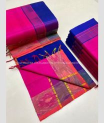 Pink and Royal Blue color Tripura Silk handloom saree with plain and thread woven lines with pochampally border design -TRPP0008017