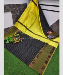 Black and Mustard Yellow color Uppada Cotton handloom saree with all over mahanati checks design -UPAT0004390