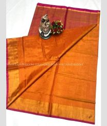 Orange and Pink color Uppada Tissue handloom saree with plain with kaddi border design -UPPI0001718