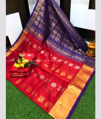 Red and Purple color kuppadam pattu handloom saree with all over buttas design -KUPP0097165
