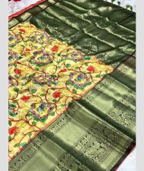 Lemon Yellow and Forest Fall green color Banarasi sarees with bandhani printed design -BANS0007915