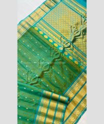 Green and Aqua Blue color gadwal pattu handloom saree with zari border saree design -GDWP0000710
