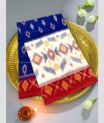 Blue and Red color pochampally Ikkat cotton handloom saree with pochampalli ikkat design -PIKT0000764