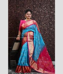 Sky Blue and Pink color Ikkat sico sarees handloom saree with All over Pochampally design-IKSS0000046