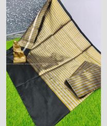 Mustard Yellow and Black color Uppada Tissue handloom saree with all over zibra lines with big silk border design -UPPI0001538