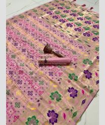 Rose Pink and Cream color silk sarees with meenakari border design -SILK0017797