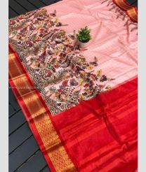 Rose Pink and Red color silk sarees with kalamkari digital printed with gadwal border design -SILK0002766