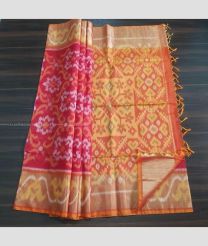 Pink and Carrot Orange color Ikkat sico handloom saree with pochampalli ikkat design -IKSS0000339