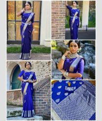 Royal Blue colour Lichi sarees with zari border saree design -LICH0000301