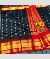 Black and Red color kuppadam pattu handloom saree with temple border design -KUPP0097105
