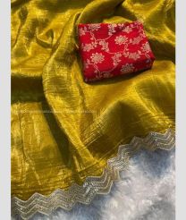 Golden Yellow and Red color silk sarees with lace border design -SILK0017742