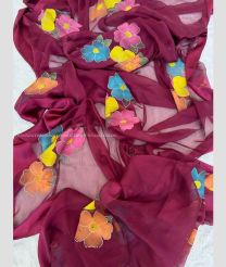 Magenta color Chiffon sarees with all over daimond work with hand painted design -CHIF0001929