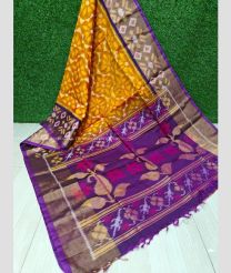 Orange and Purple color Ikkat sico handloom saree with ikkat design -IKSS0000386