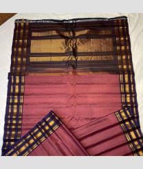 Indian Red and Navy Blue color gadwal cotton handloom saree with plain with border design -GAWT0000213