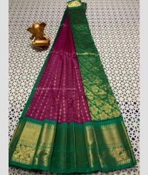 Magenta and Pine Green color mangalagiri pattu sarees with kanchi border design -MAGP0026701