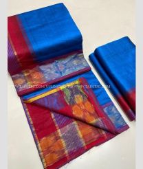 Red and Blue color Tripura Silk handloom saree with plain and thread woven lines with pochampally border design -TRPP0008016