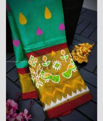 Medium Teal and Maroon color Uppada Soft Silk handloom saree with all over printed with ikkat kaddi border design -UPSF0003715