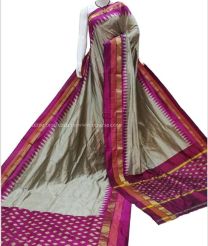 Platinum and Magenta color pochampally ikkat pure silk handloom saree with plain with kaddi border design -PIKP0021963