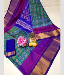 Blue and Magenta color uppada pattu handloom saree with all over pochampally design -UPDP0021210