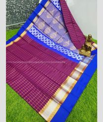 Magenta and Royal Blue color Chenderi silk handloom saree with all over checks design -CNDP0016157