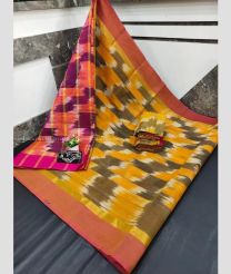 Yellow and Copper color Uppada Cotton handloom saree with all over ikkat design -UPAT0004690