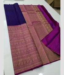 Navy Blue and Magenta color kanchi pattu handloom saree with half and half model with brocate buties design -KANP0013412