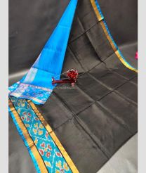 Black and Blue color uppada pattu handloom saree with pochampally border design -UPDP0021221