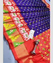 Purple and Tomato Red color pochampally ikkat pure silk handloom saree with pochampally ikkat design -PIKP0031667