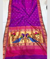 Magenta and Blue color paithani pure silk handloom saree with peacock design saree -PTNP0000005