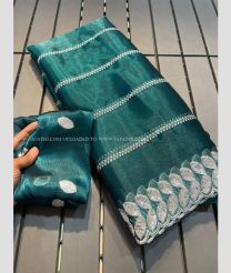 Teal color Chiffon sarees with multi embroidery sequence work design -CHIF0001940
