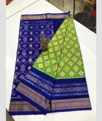 Navy Blue and Leafy Green color pochampally ikkat pure silk sarees with all over pochampally ikkat design -PIKP0037903