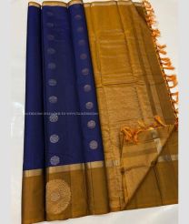 Navy Blue and Brown color soft silk kanchipuram sarees with all over big buties design -KASS0000542