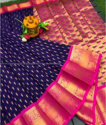 Navy Blue and Pink color Chenderi silk handloom saree with all over muni buties with kuppadam kanchi border design -CNDP0016136