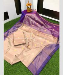 Cream and Purple color Uppada Tissue handloom saree with all over dollar buties saree design -UPPI0000388