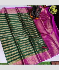 Pine Green and Magenta color Banarasi sarees with all over striped design woven with jacquard double border -BANS0007866