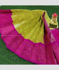 Greenish Yellow and Magenta color Chenderi silk handloom saree with anchulatha border design -CNDP0012691